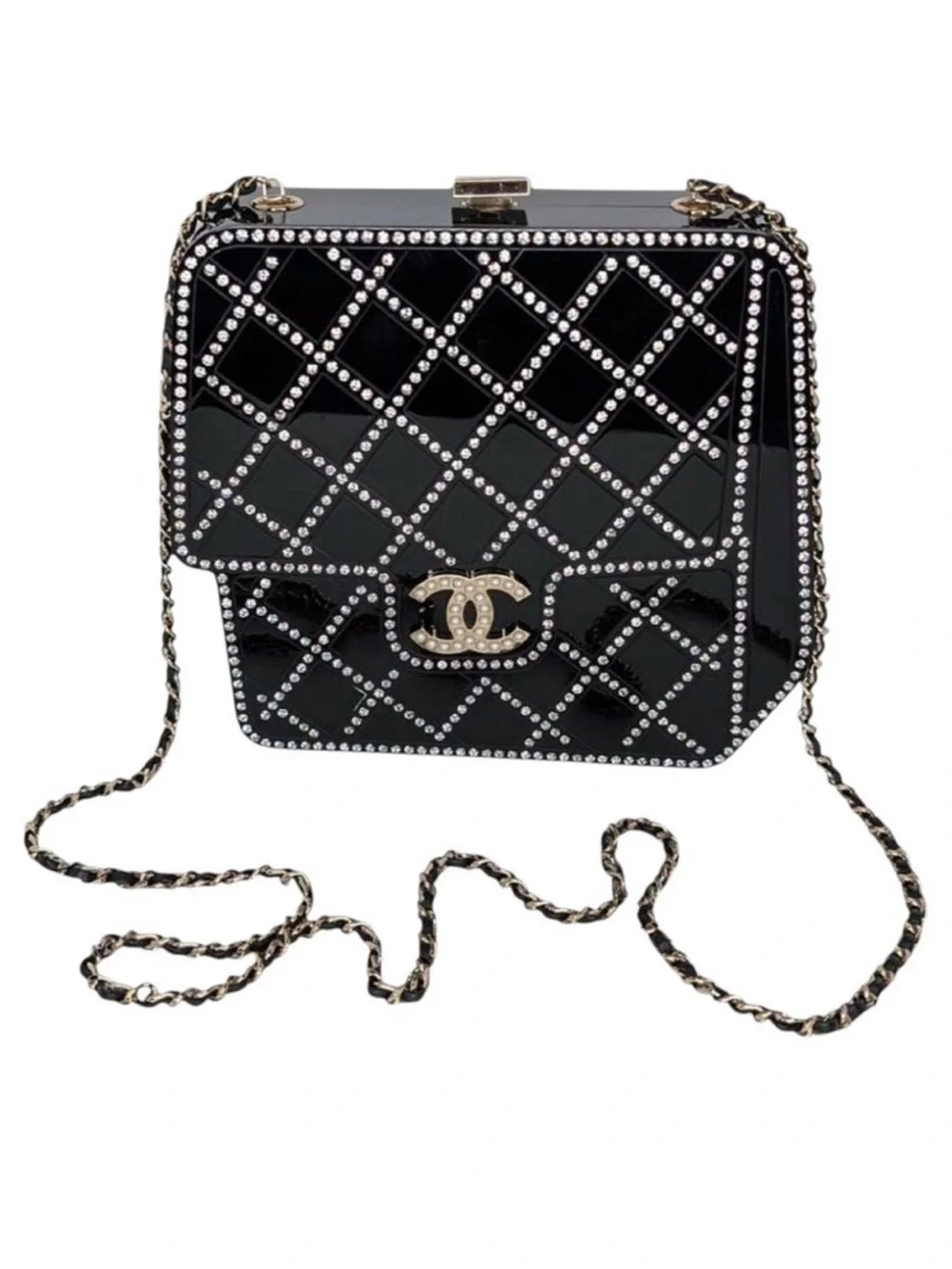 CHANEL 2017 Runway Black Quilted Crystal-Studded Mini Vanity Crossbody